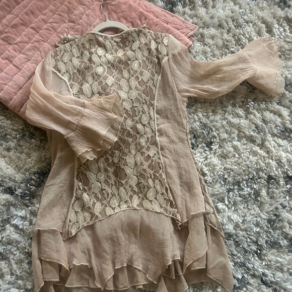 Scully silk and lace Women's Tunic Top Boho Western Chic Taupe Large - Picture 2 of 12